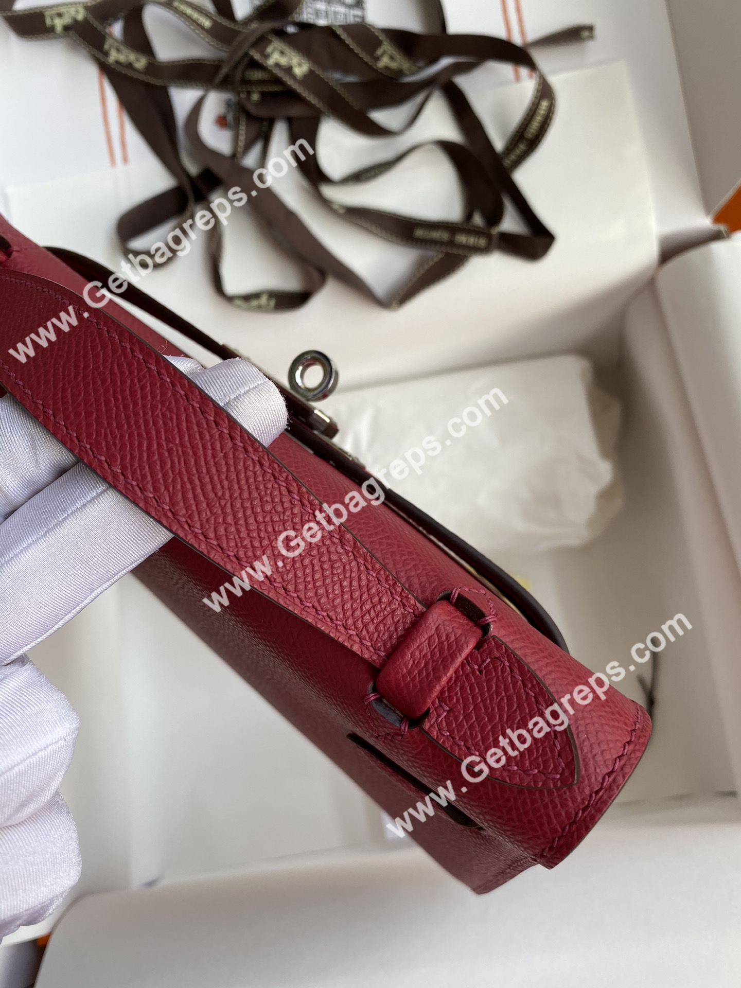 Kelly 22cm Epsom Ruby With Silver