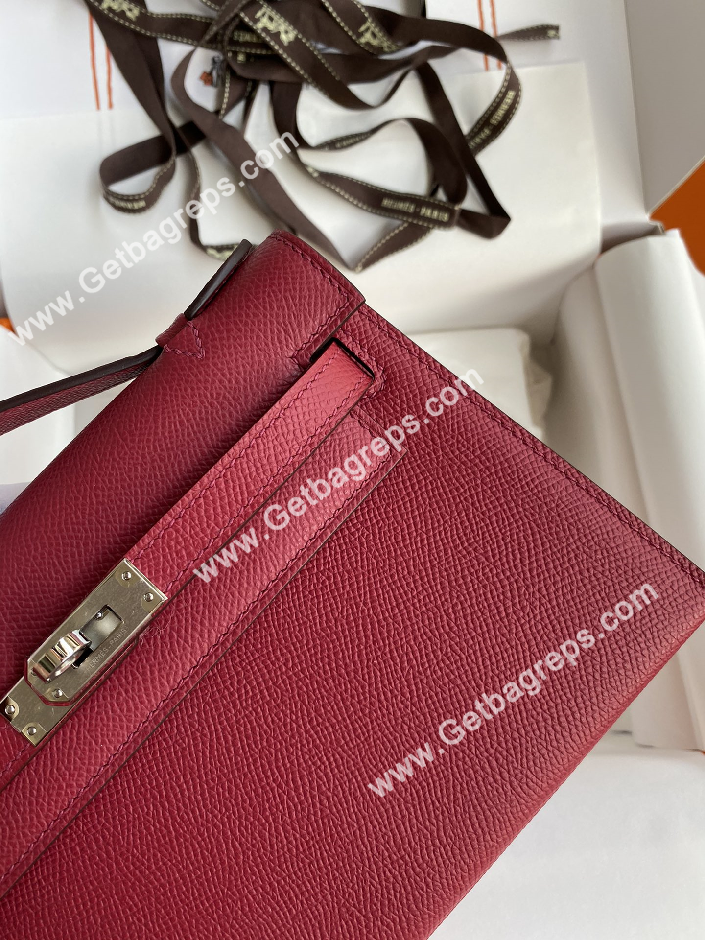 Kelly 22cm Epsom Ruby With Silver