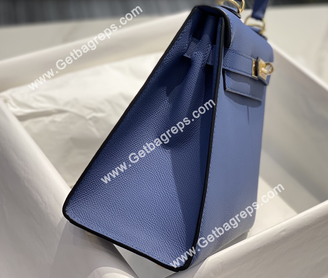 Kelly 25cm 28cm Epsom Agate Blue With Gold