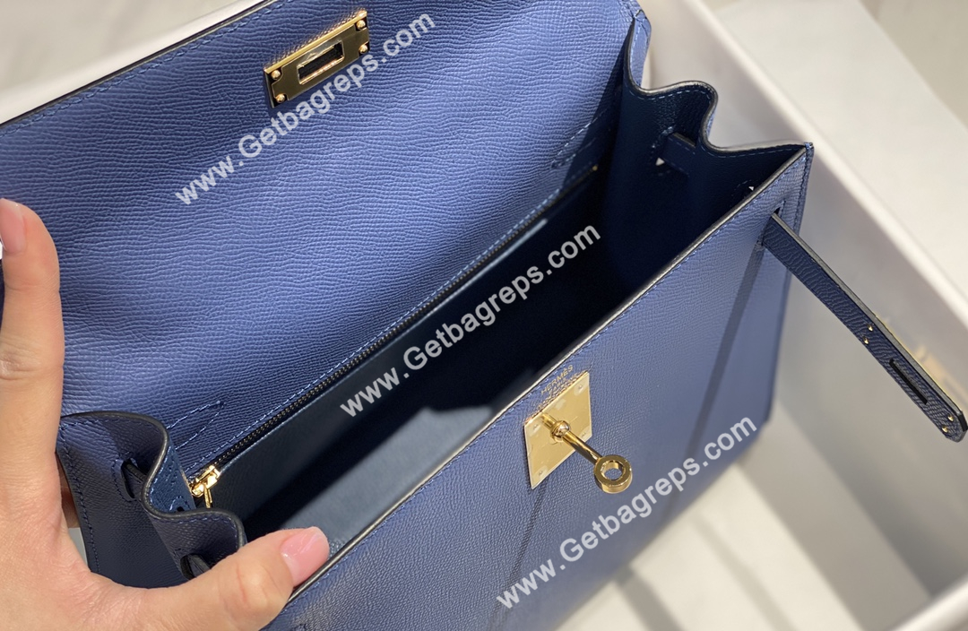 Kelly 25cm 28cm Epsom Agate Blue With Gold
