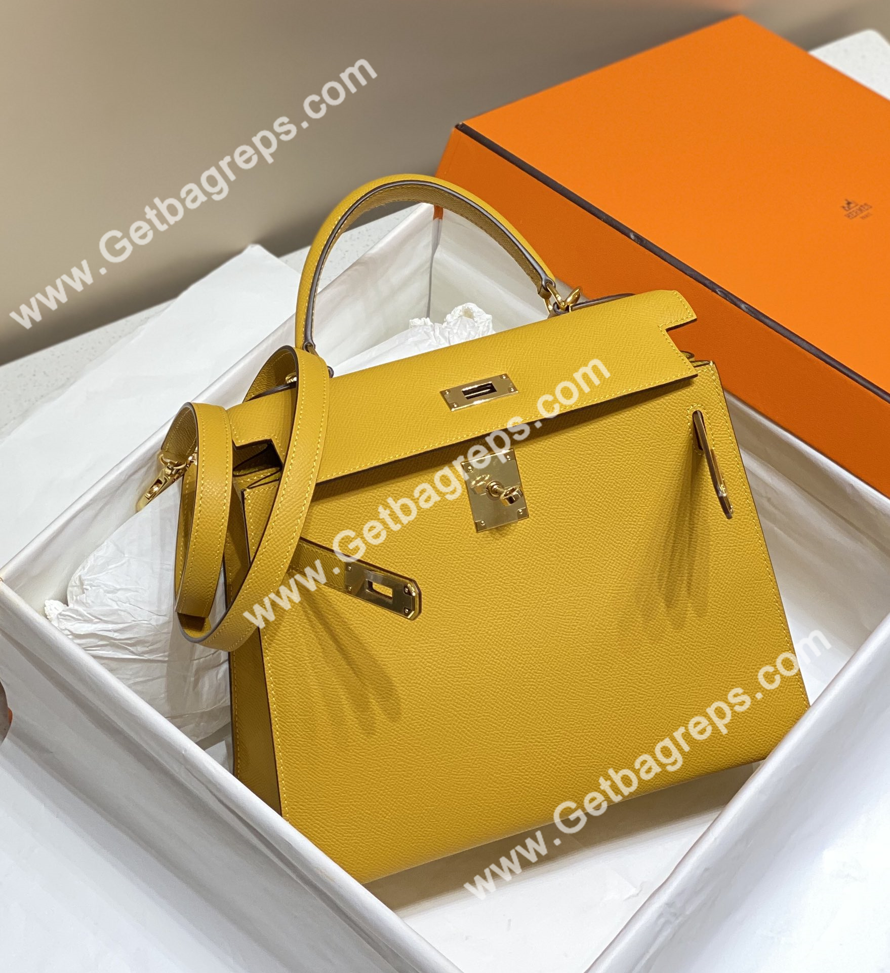 Kelly 25cm 28cm Epsom Amber With Gold