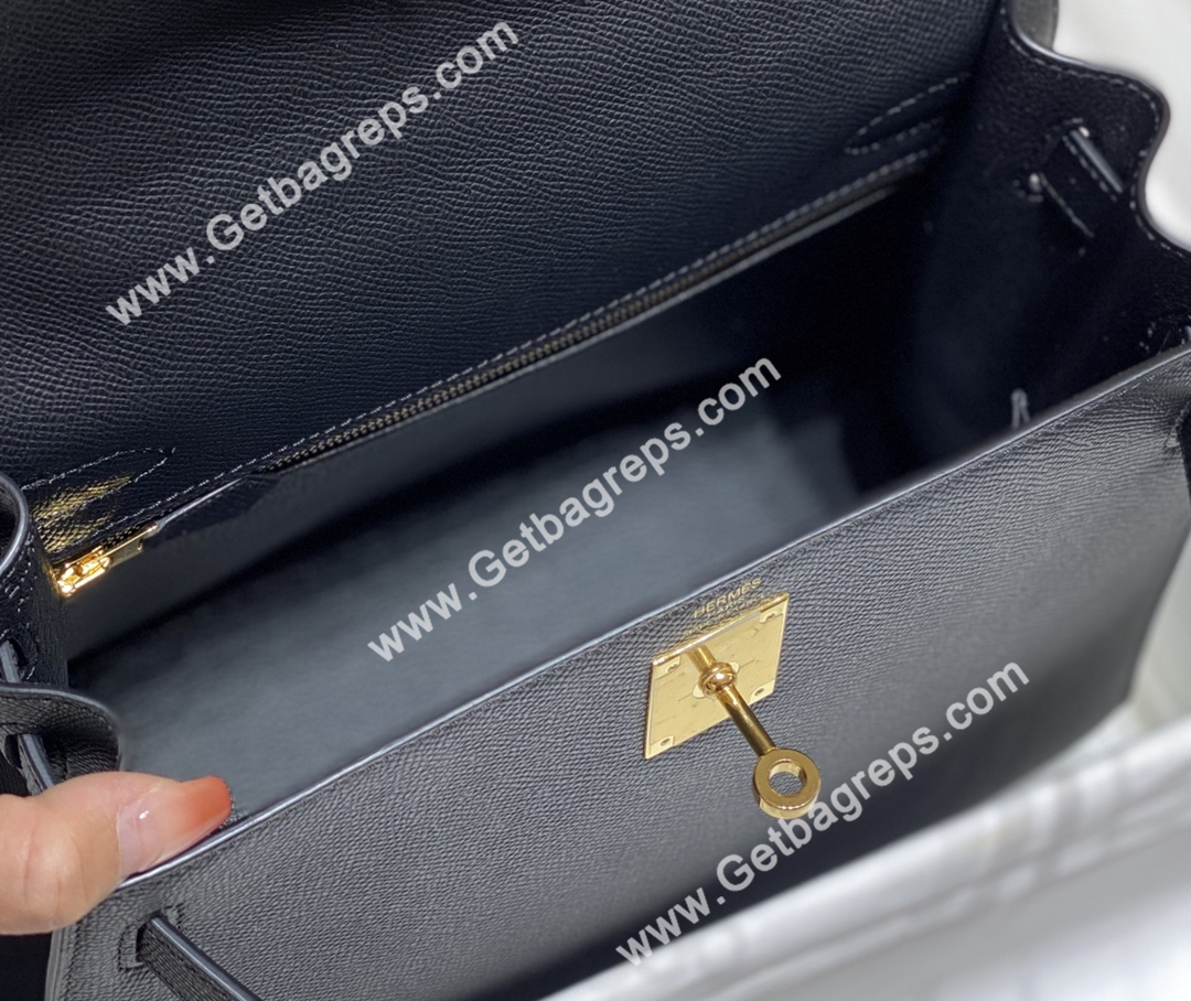 Kelly 25cm 28cm Epsom Black With Gold