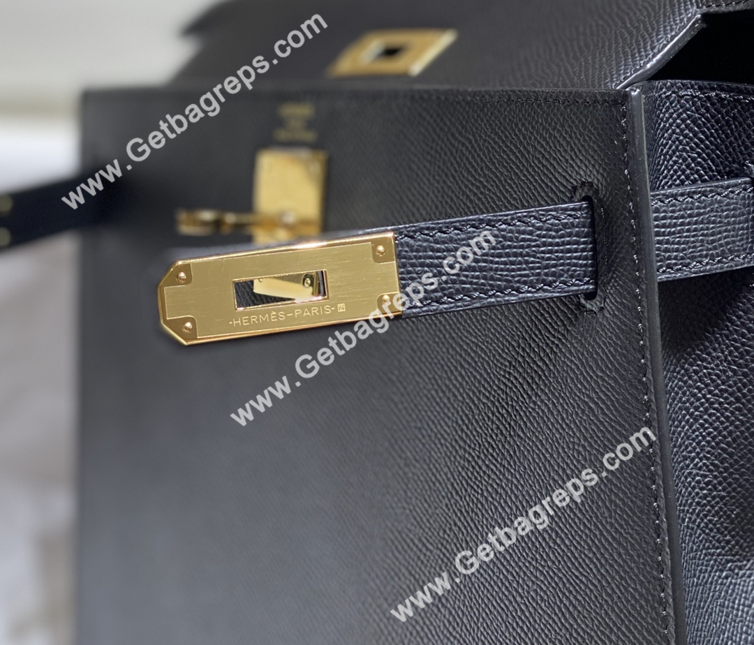 Kelly 25cm 28cm Epsom Black With Gold