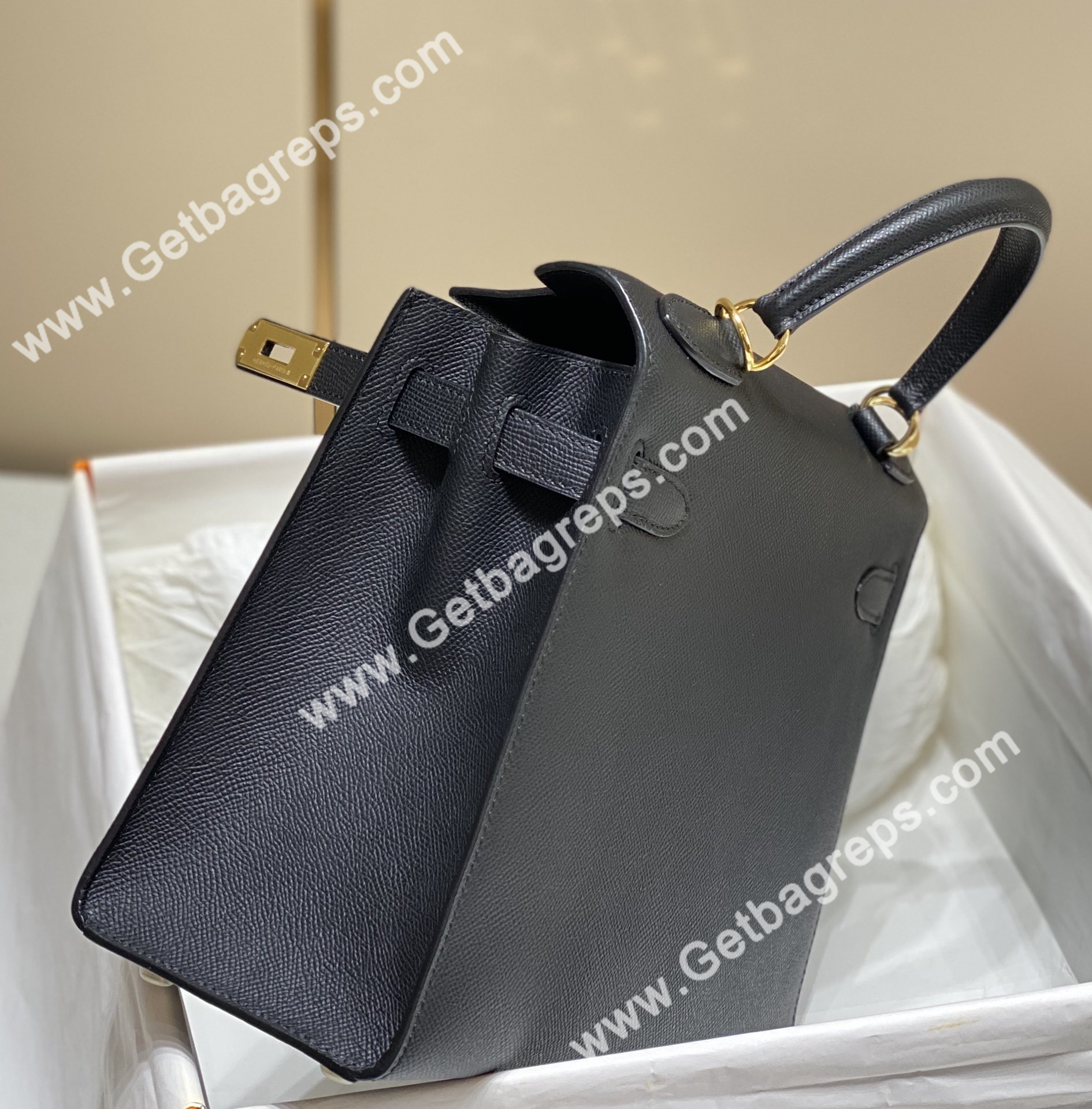 Kelly 25cm 28cm Epsom Black With Gold