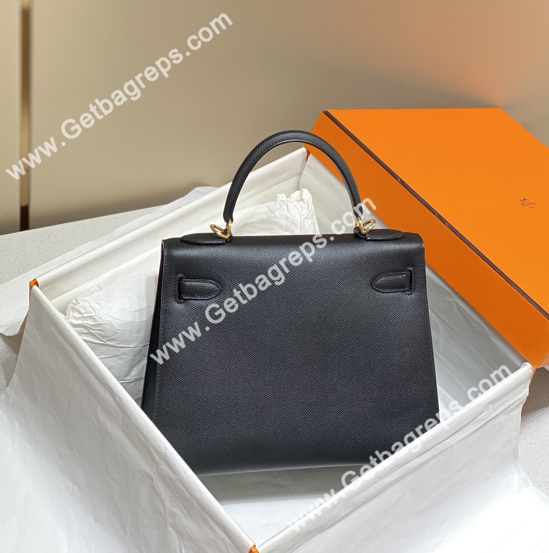 Kelly 25cm 28cm Epsom Black With Gold
