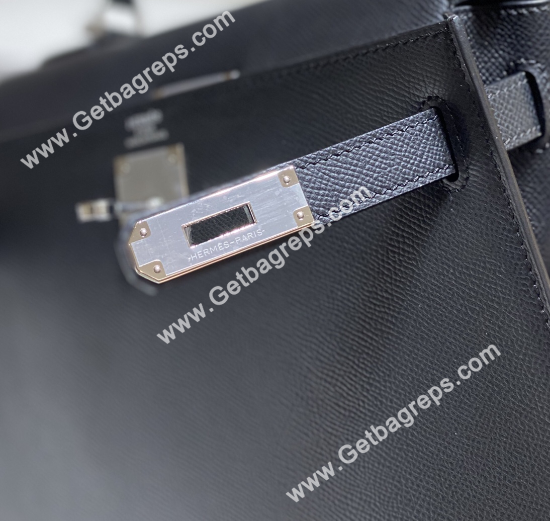 Kelly 25cm 28cm Epsom Black With Silver