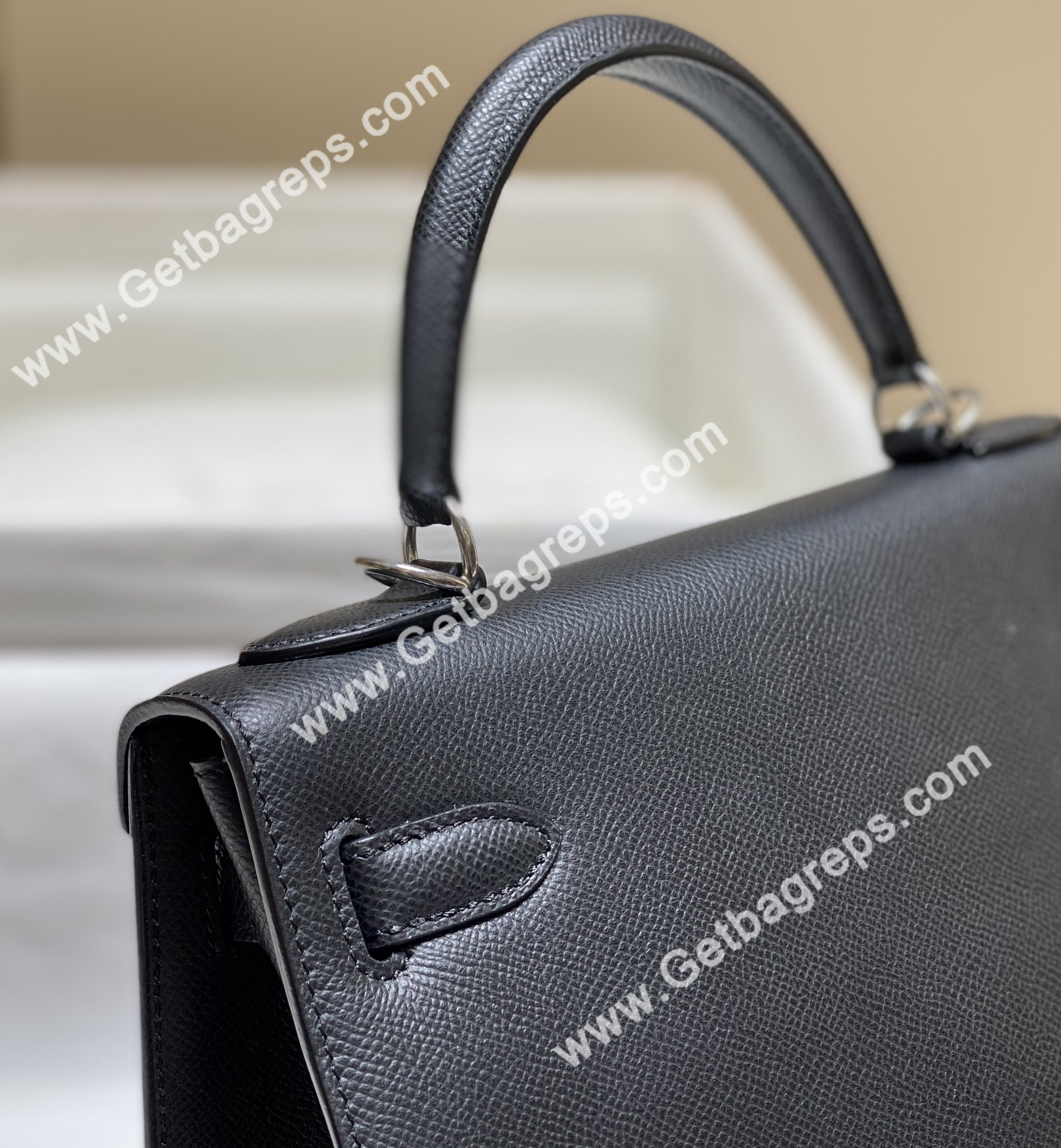 Kelly 25cm 28cm Epsom Black With Silver