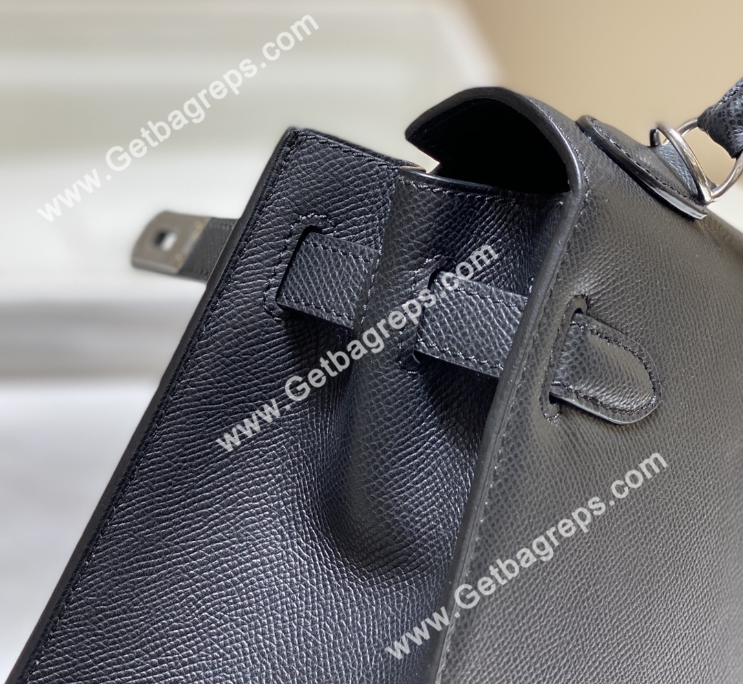 Kelly 25cm 28cm Epsom Black With Silver