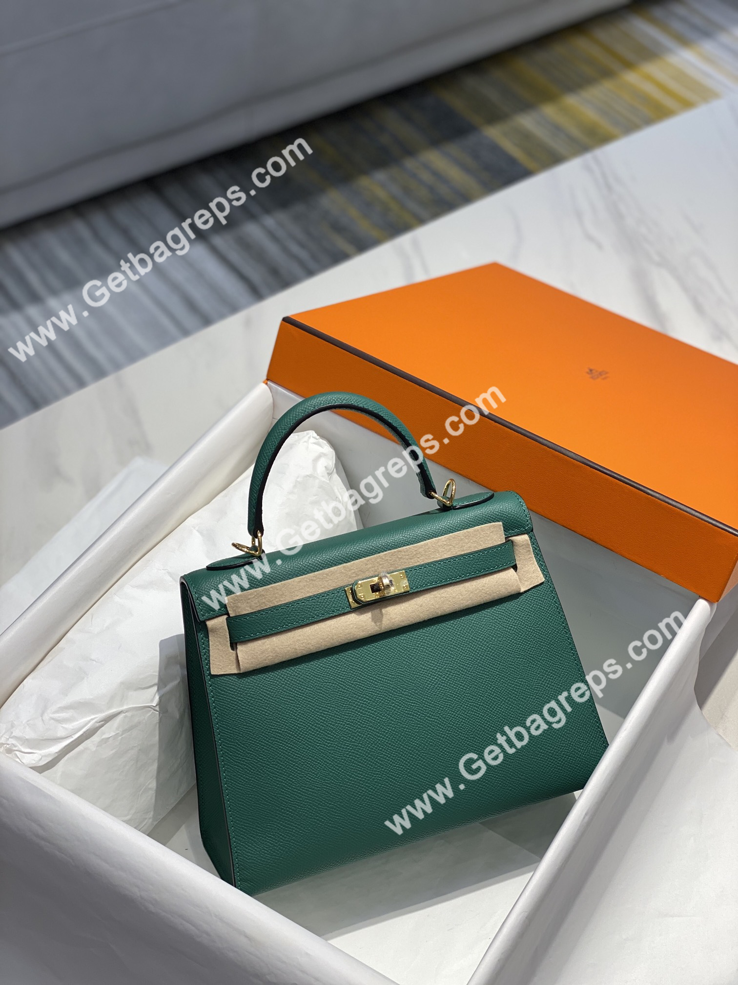 Kelly 25cm 28cm Epsom Emerald With Gold
