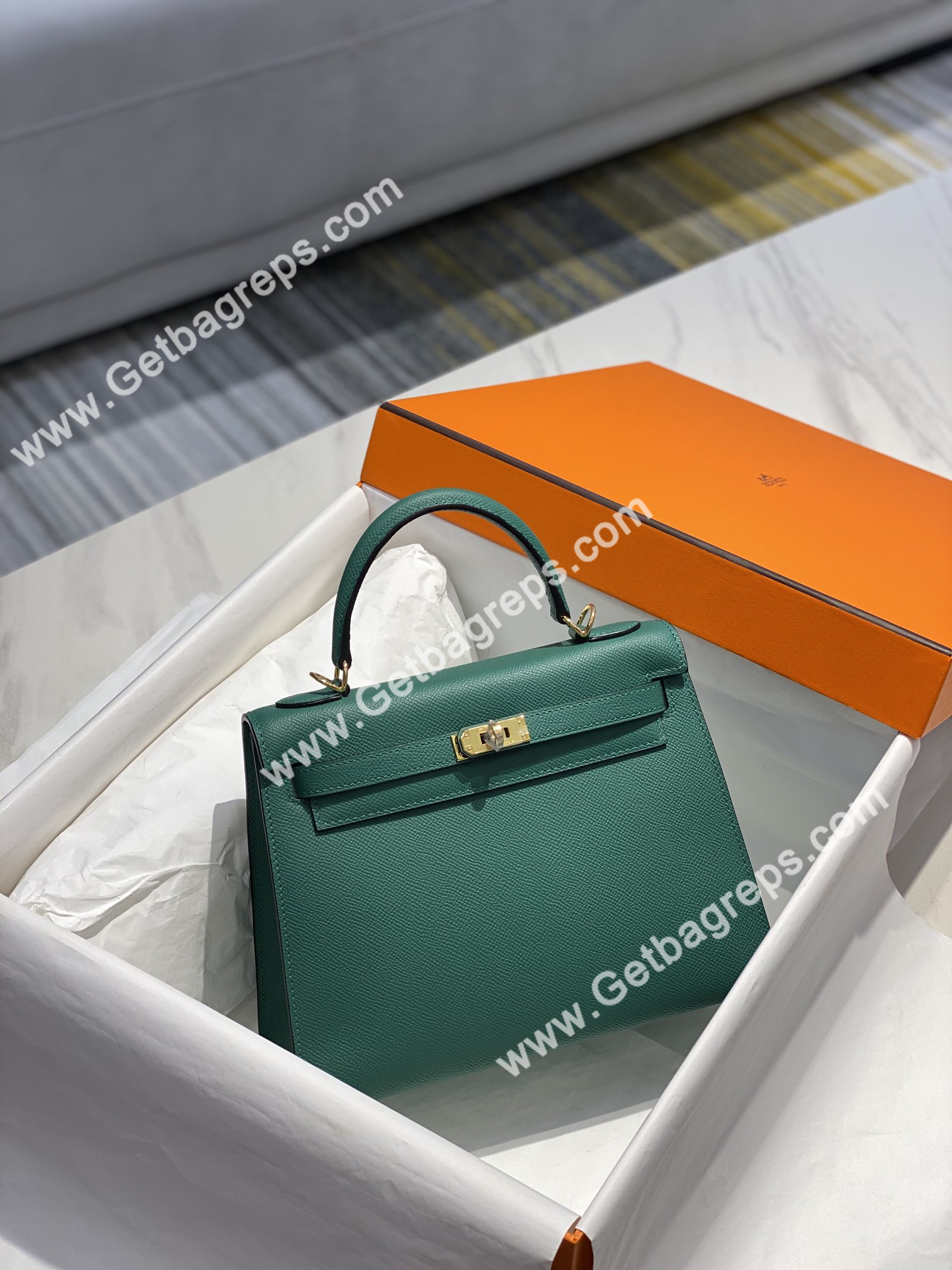 Kelly 25cm 28cm Epsom Emerald With Gold