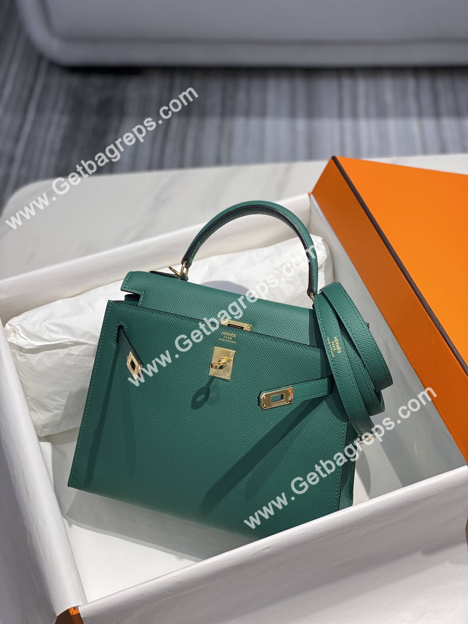 Kelly 25cm 28cm Epsom Emerald With Gold