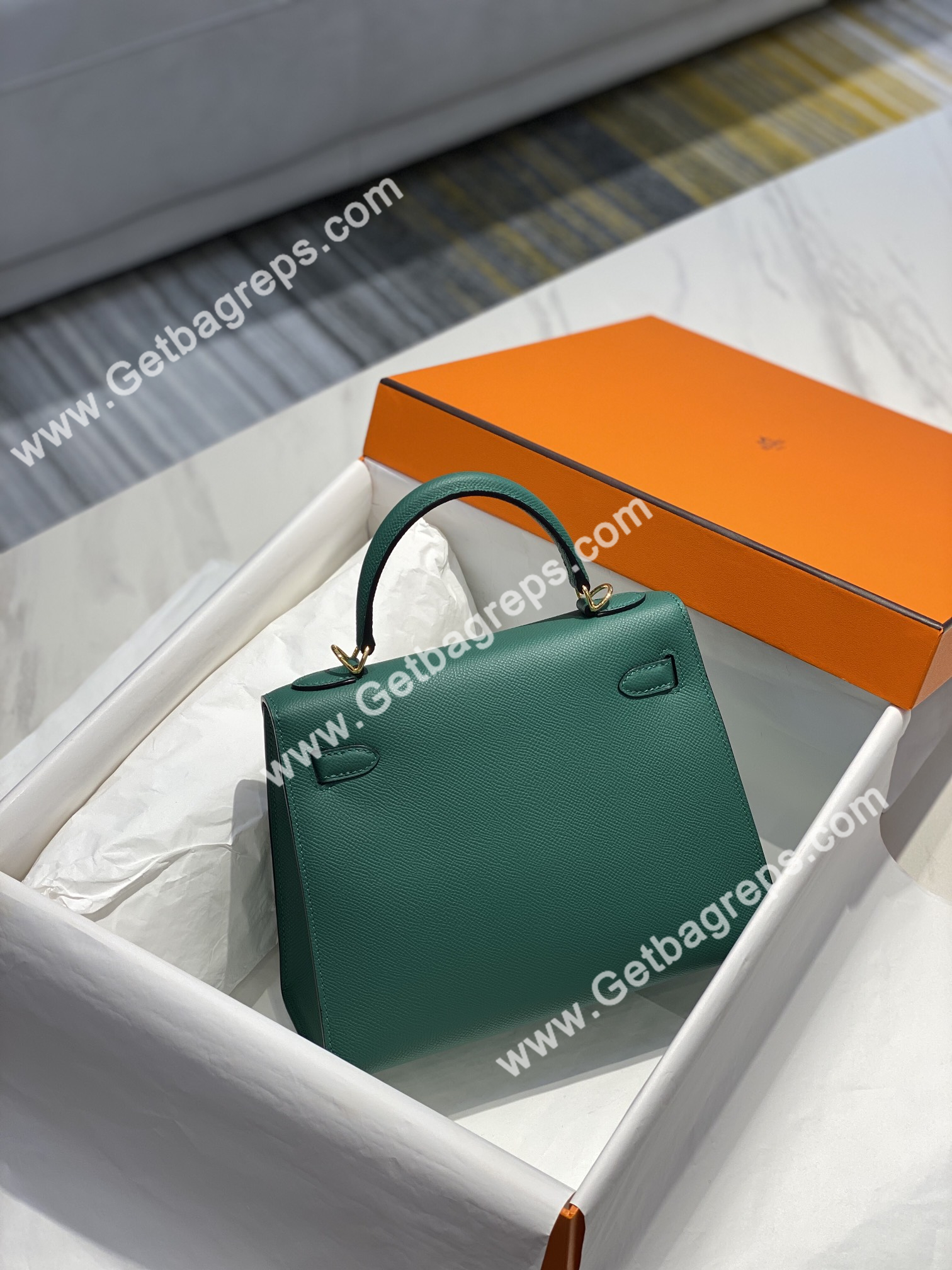 Kelly 25cm 28cm Epsom Emerald With Gold