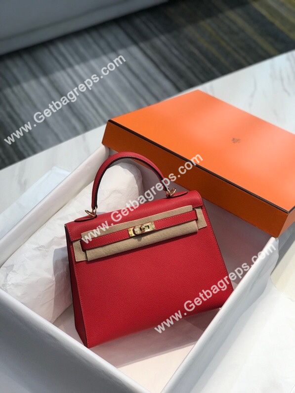 Kelly 25cm 28cm Epsom Red With Gold