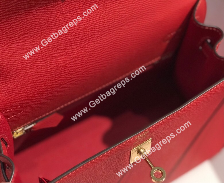 Kelly 25cm 28cm Epsom Red With Gold