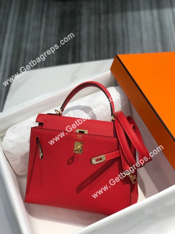 Kelly 25cm 28cm Epsom Red With Gold