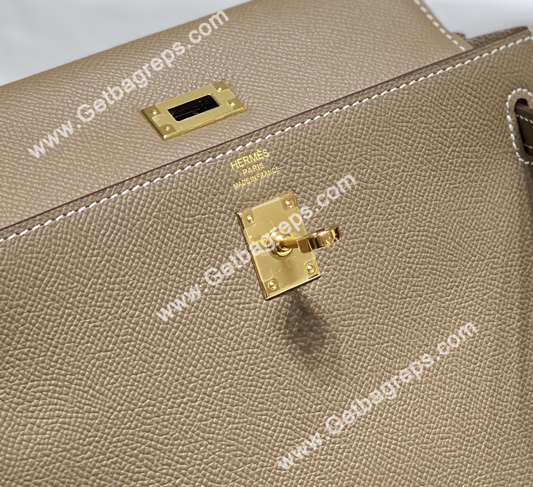 Kelly 25cm Epsom Elephant Grey With Gold