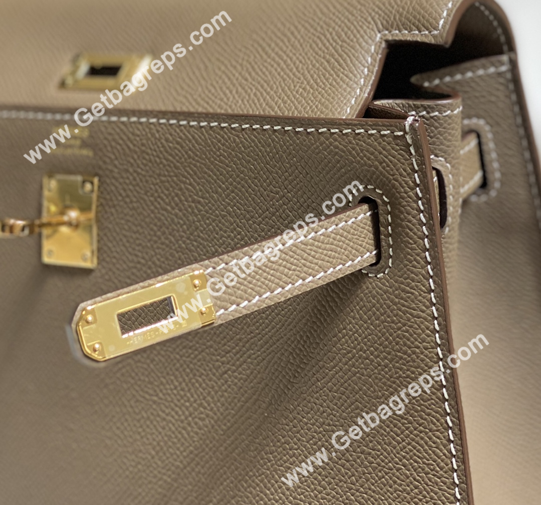 Kelly 25cm Epsom Elephant Grey With Gold