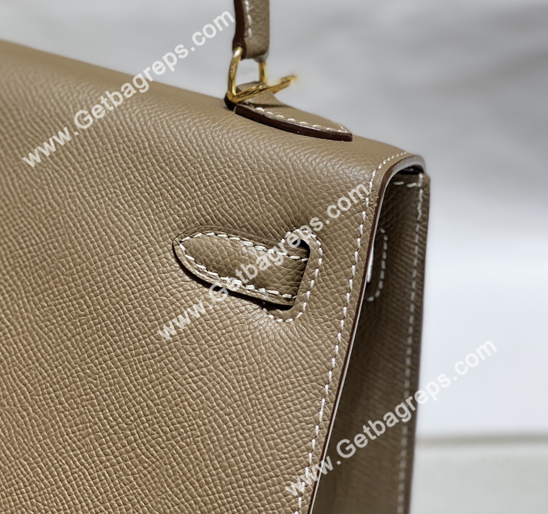 Kelly 25cm Epsom Elephant Grey With Gold