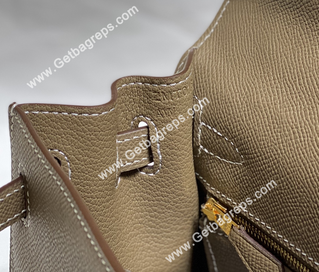 Kelly 25cm Epsom Elephant Grey With Gold