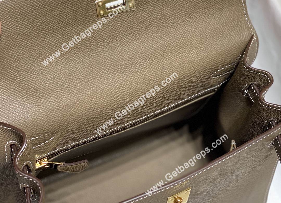 Kelly 25cm Epsom Elephant Grey With Gold