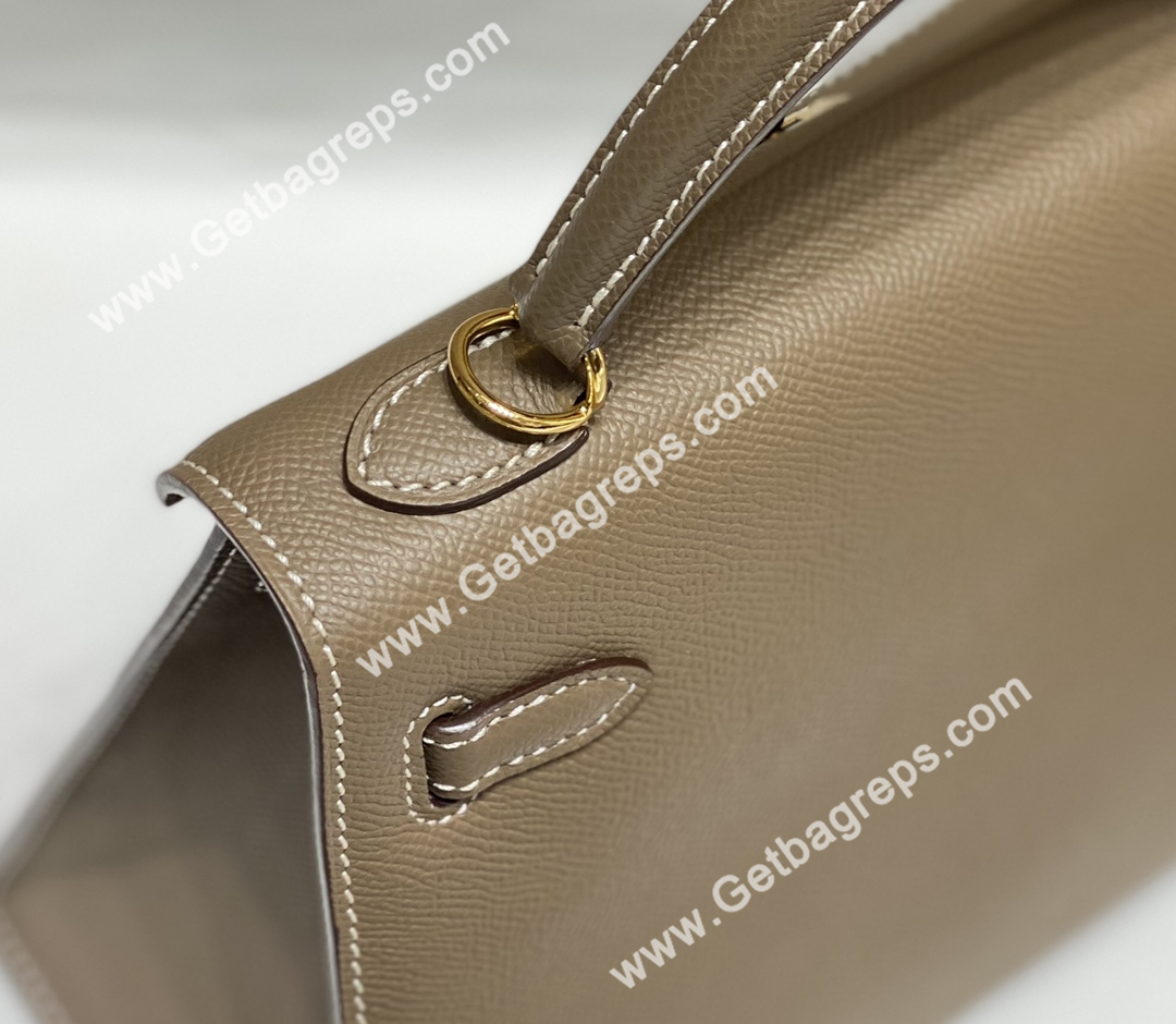 Kelly 25cm Epsom Elephant Grey With Gold