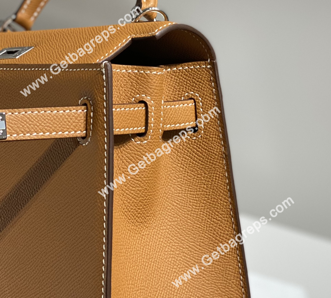 Kelly 25cm Epsom Gold Brown With Silver