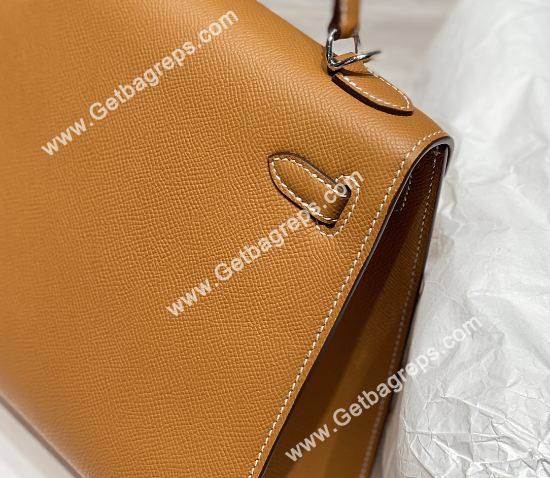 Kelly 25cm Epsom Gold Brown With Silver