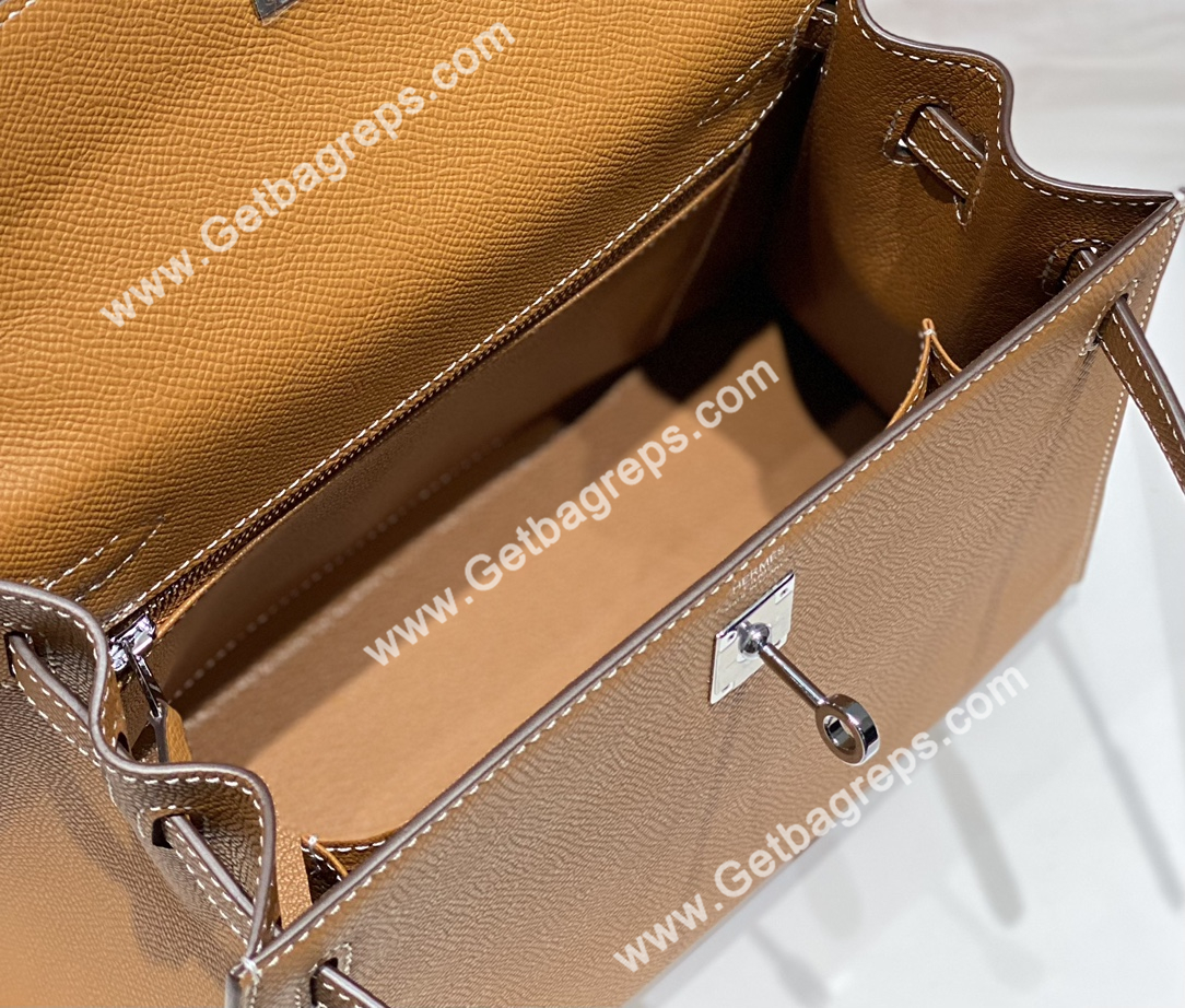 Kelly 25cm Epsom Gold Brown With Silver