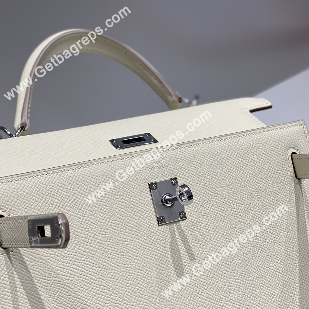 Kelly 25cm Epsom Milkshake white With Silver