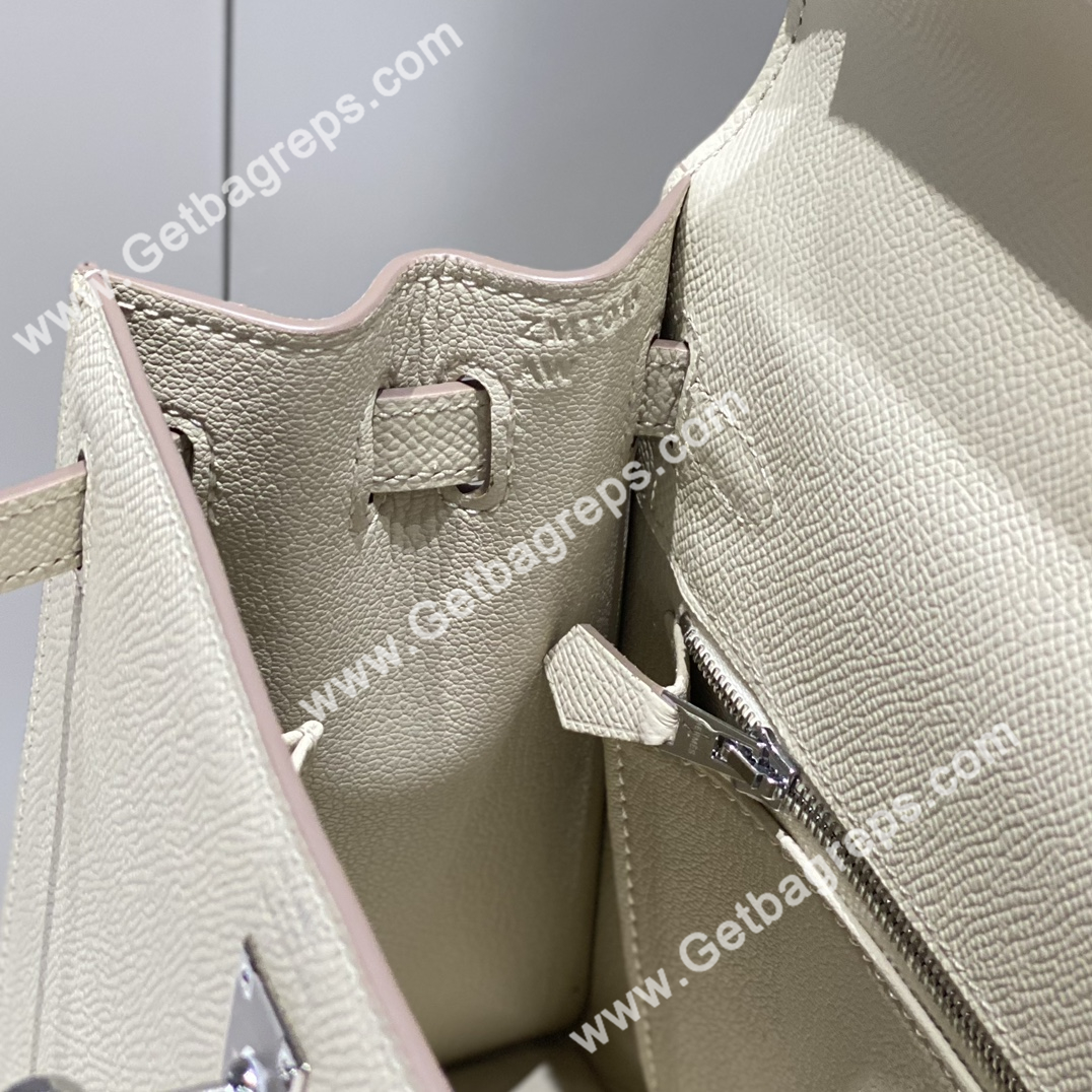 Kelly 25cm Epsom Milkshake white With Silver