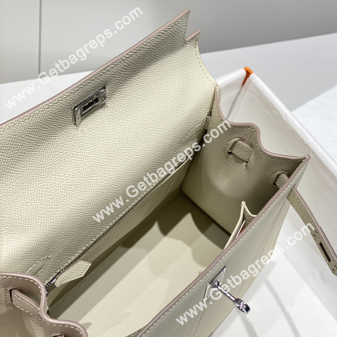 Kelly 25cm Epsom Milkshake white With Silver