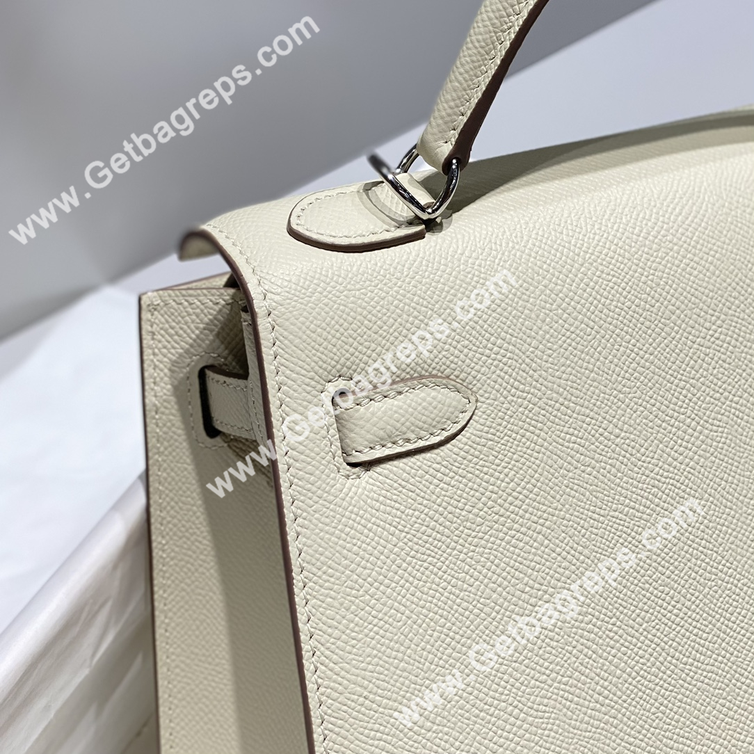 Kelly 25cm Epsom Milkshake white With Silver