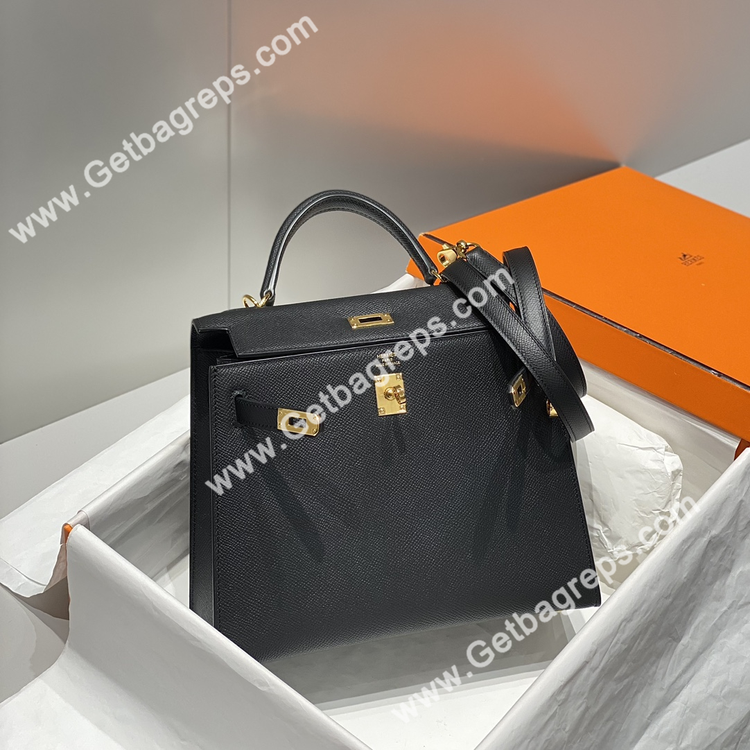 Kelly 28cm Epsom Black With Gold