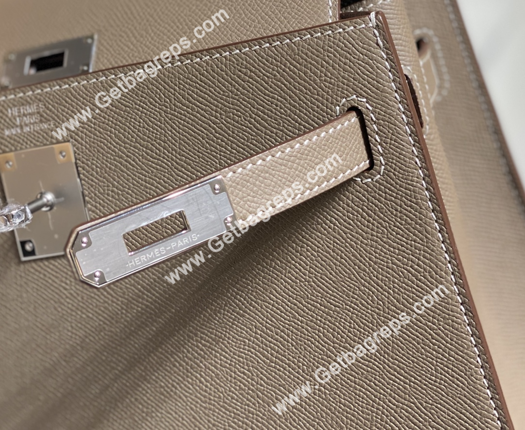 Kelly 28cm Epsom Elephant Grey With Gold