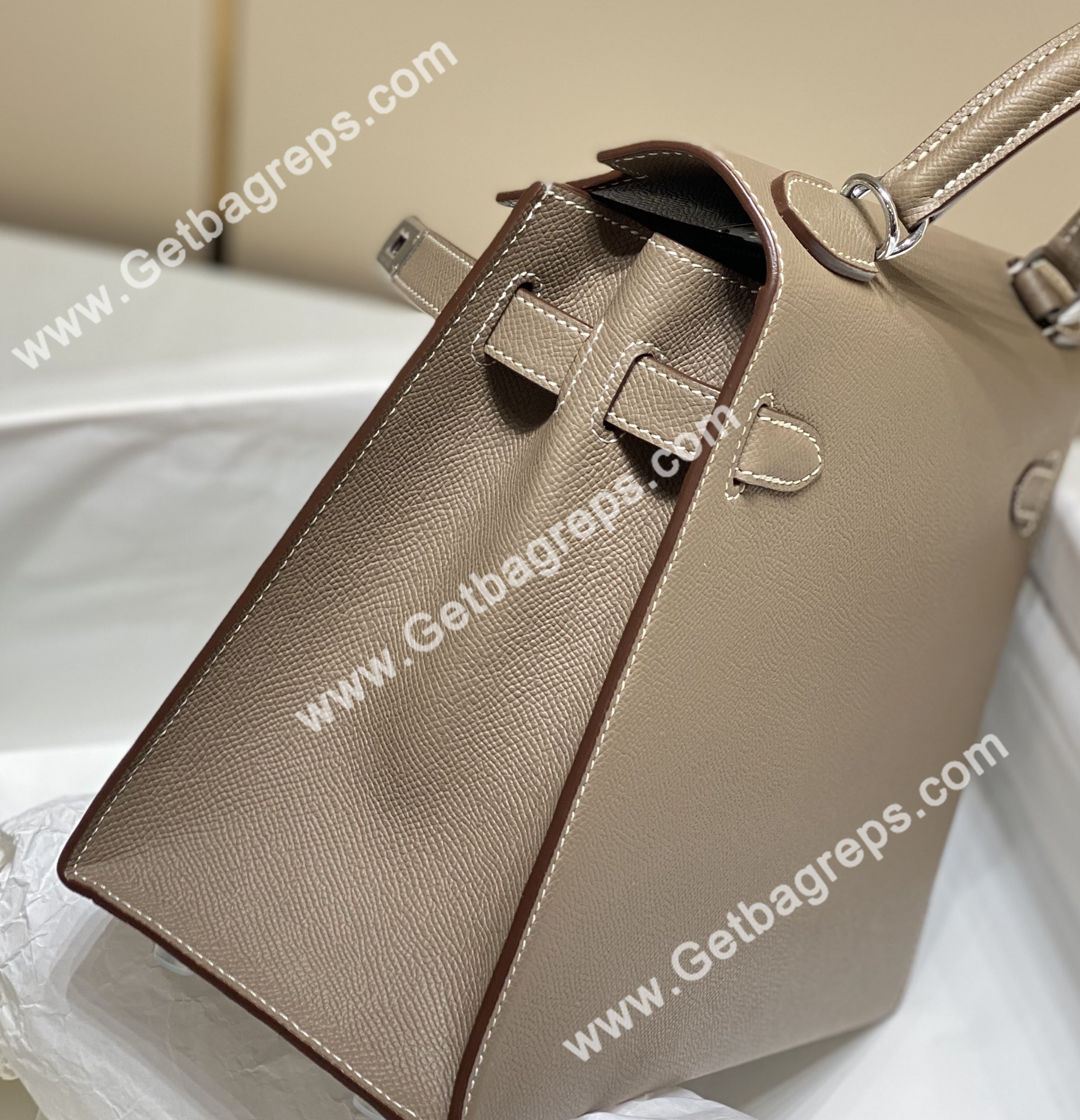 Kelly 28cm Epsom Elephant Grey With Gold