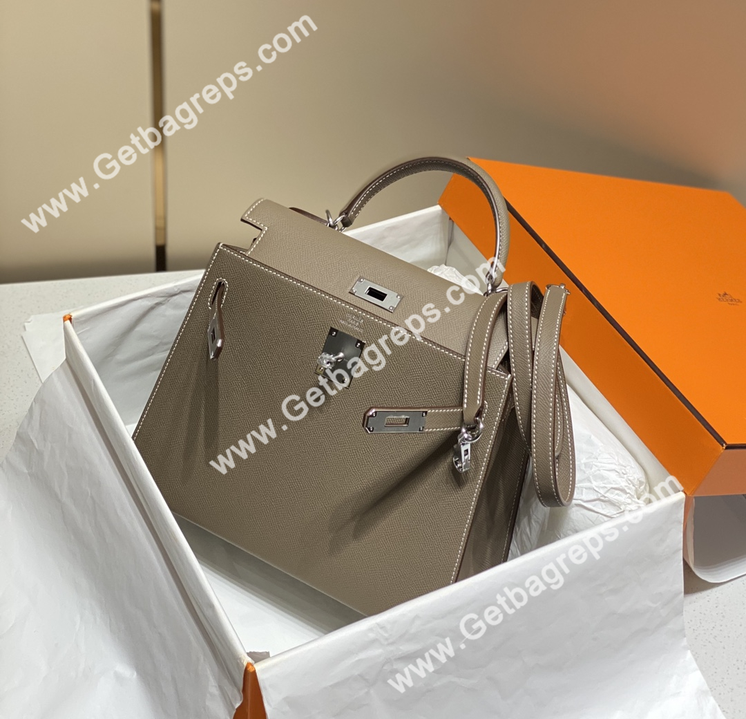 Kelly 28cm Epsom Elephant Grey With Gold