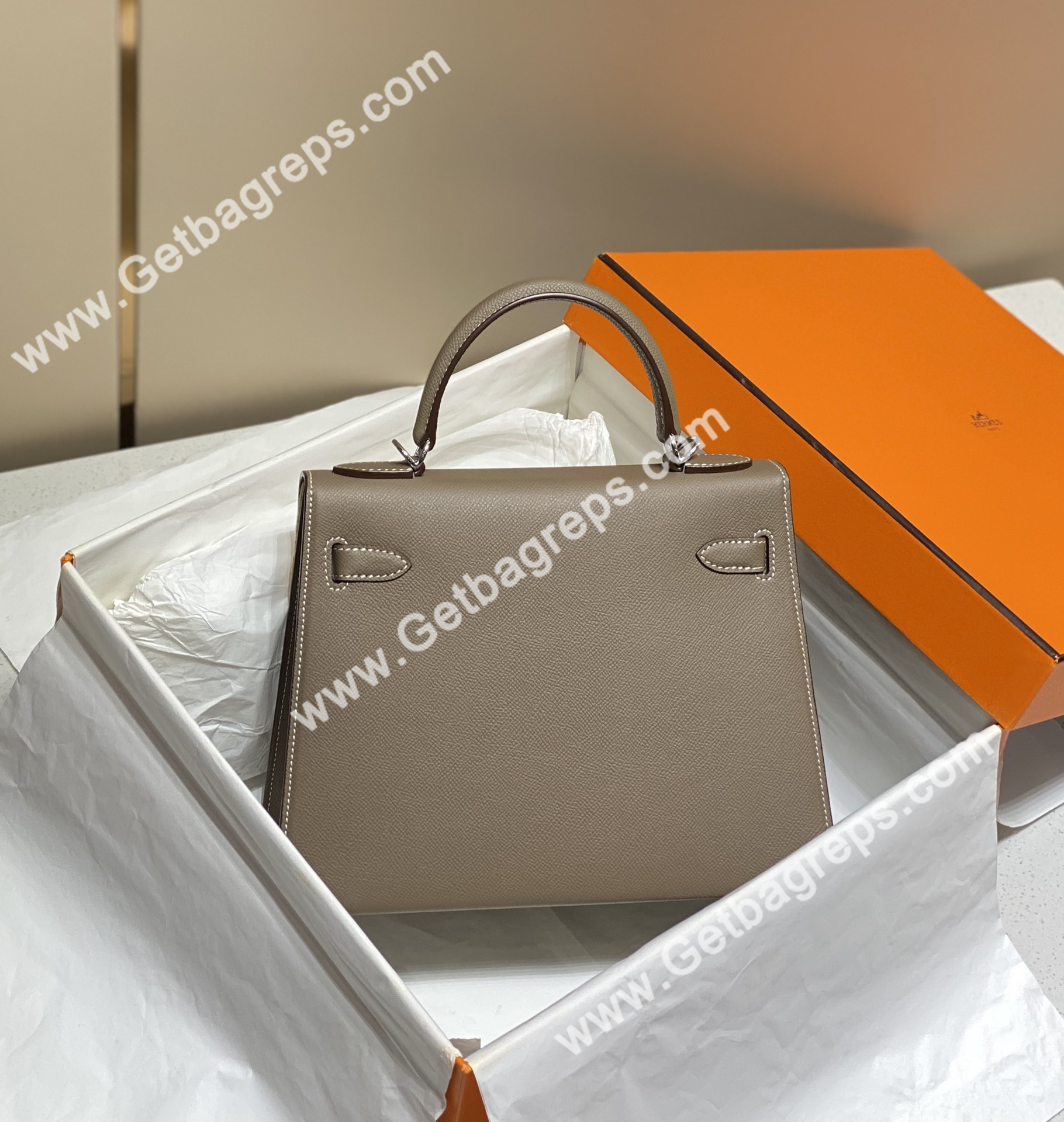 Kelly 28cm Epsom Elephant Grey With Gold