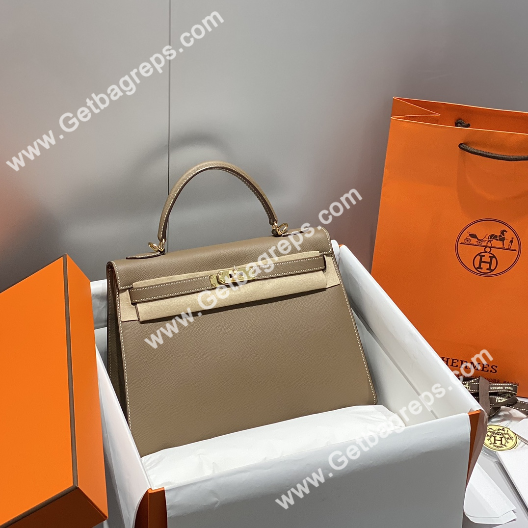 Kelly 28cm Epsom Elephant Grey With Silver
