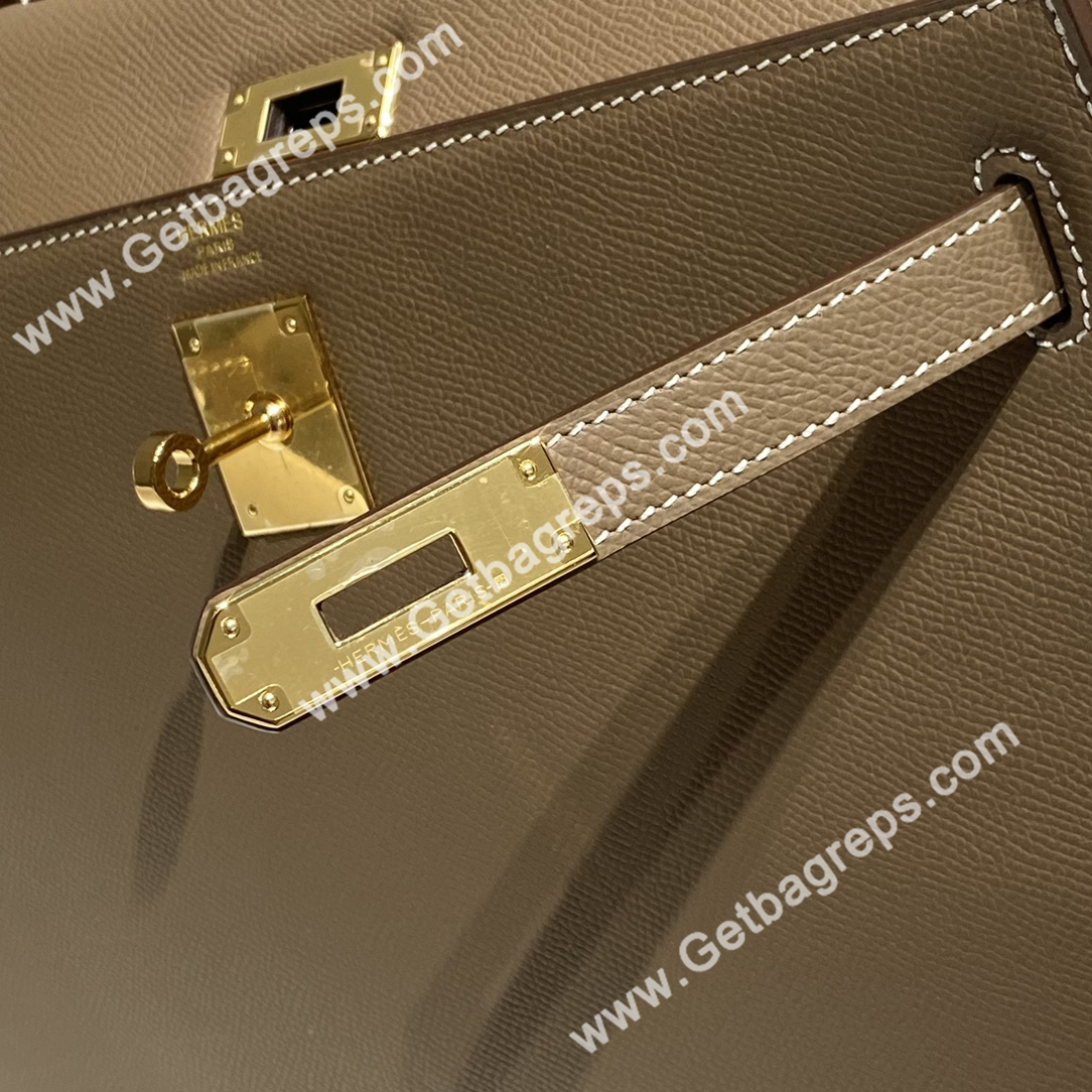 Kelly 28cm Epsom Elephant Grey With Silver