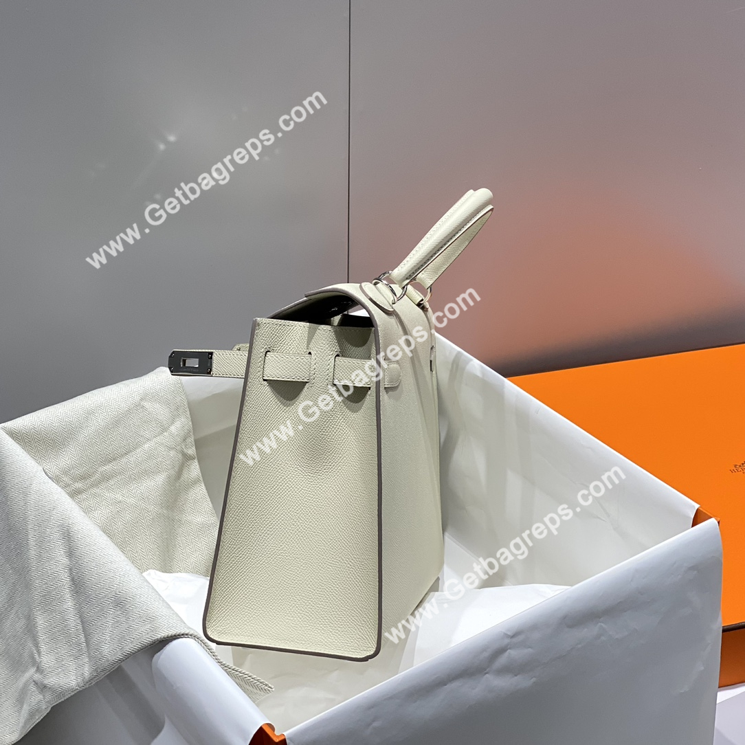 Kelly 28cm Epsom Milkshake White With Silver