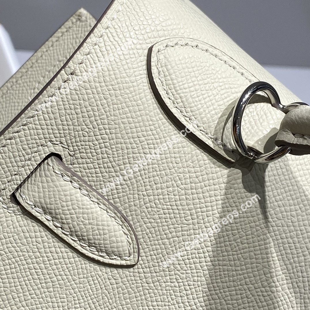 Kelly 28cm Epsom Milkshake White With Silver
