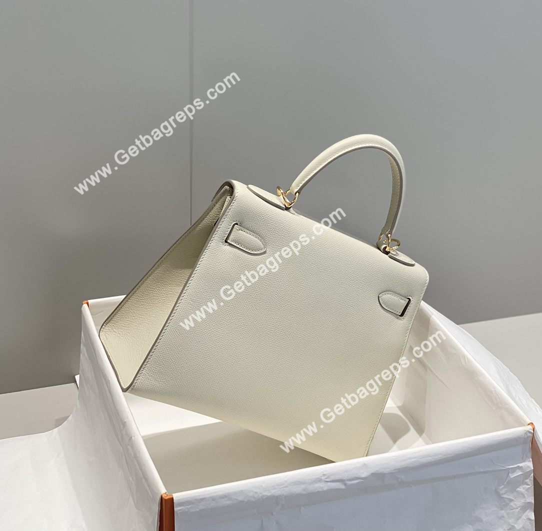 Kelly 28cm Epsom Milkshake white With Gold