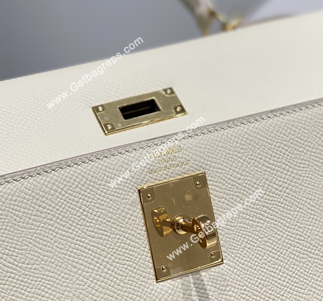 Kelly 28cm Epsom Milkshake white With Gold