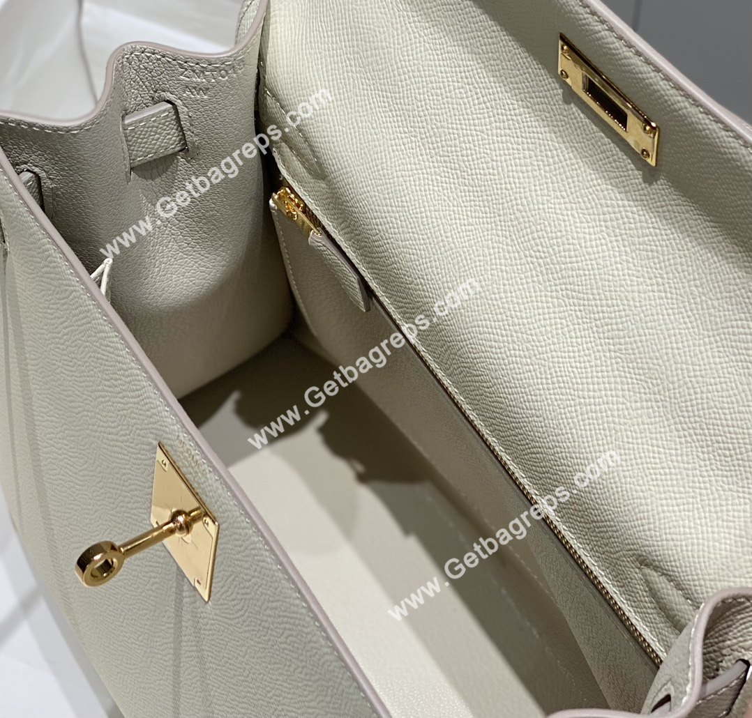 Kelly 28cm Epsom Milkshake white With Gold