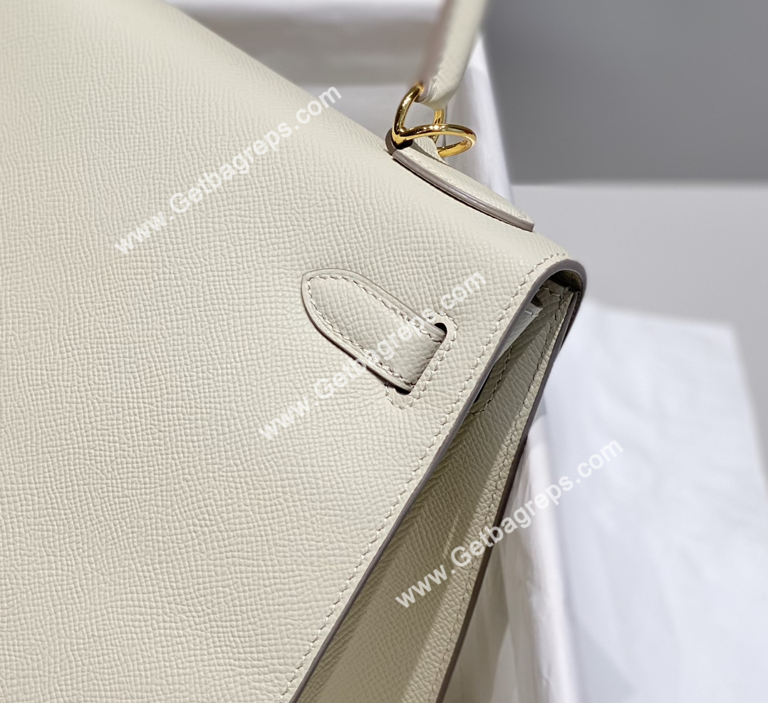 Kelly 28cm Epsom Milkshake white With Gold