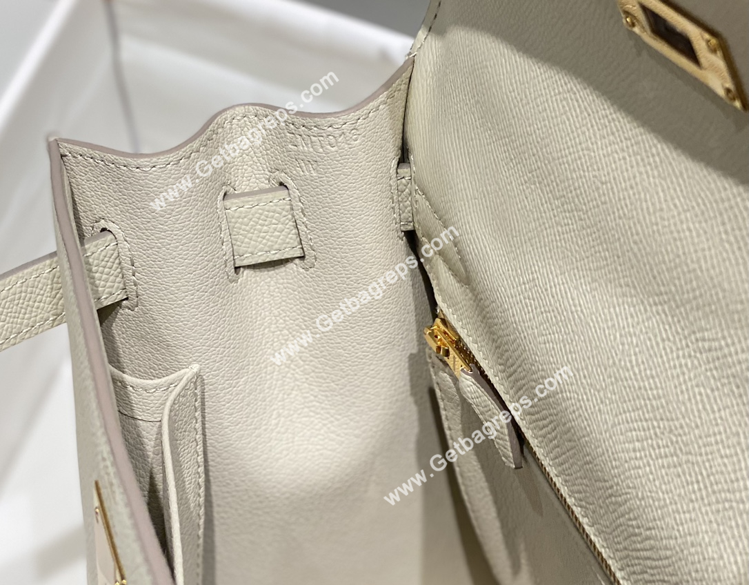 Kelly 28cm Epsom Milkshake white With Gold