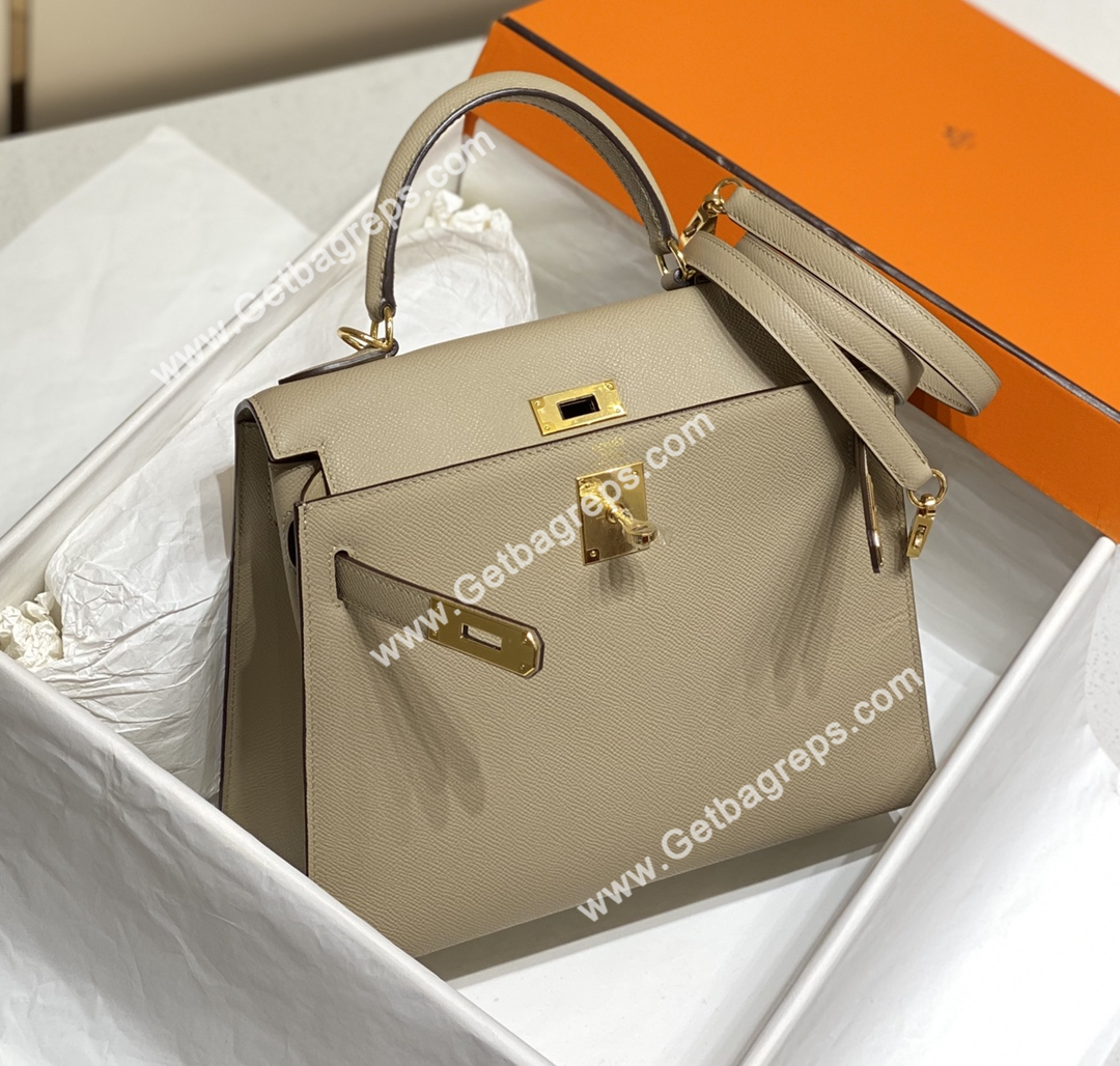 Kelly 28cm Epsom Spotted Dove Grey With Gold