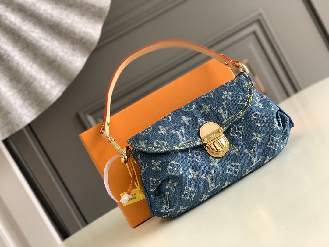 LOUIS VUITTON Mini Pleaty Shoulder Bag Monogram Denim M95050