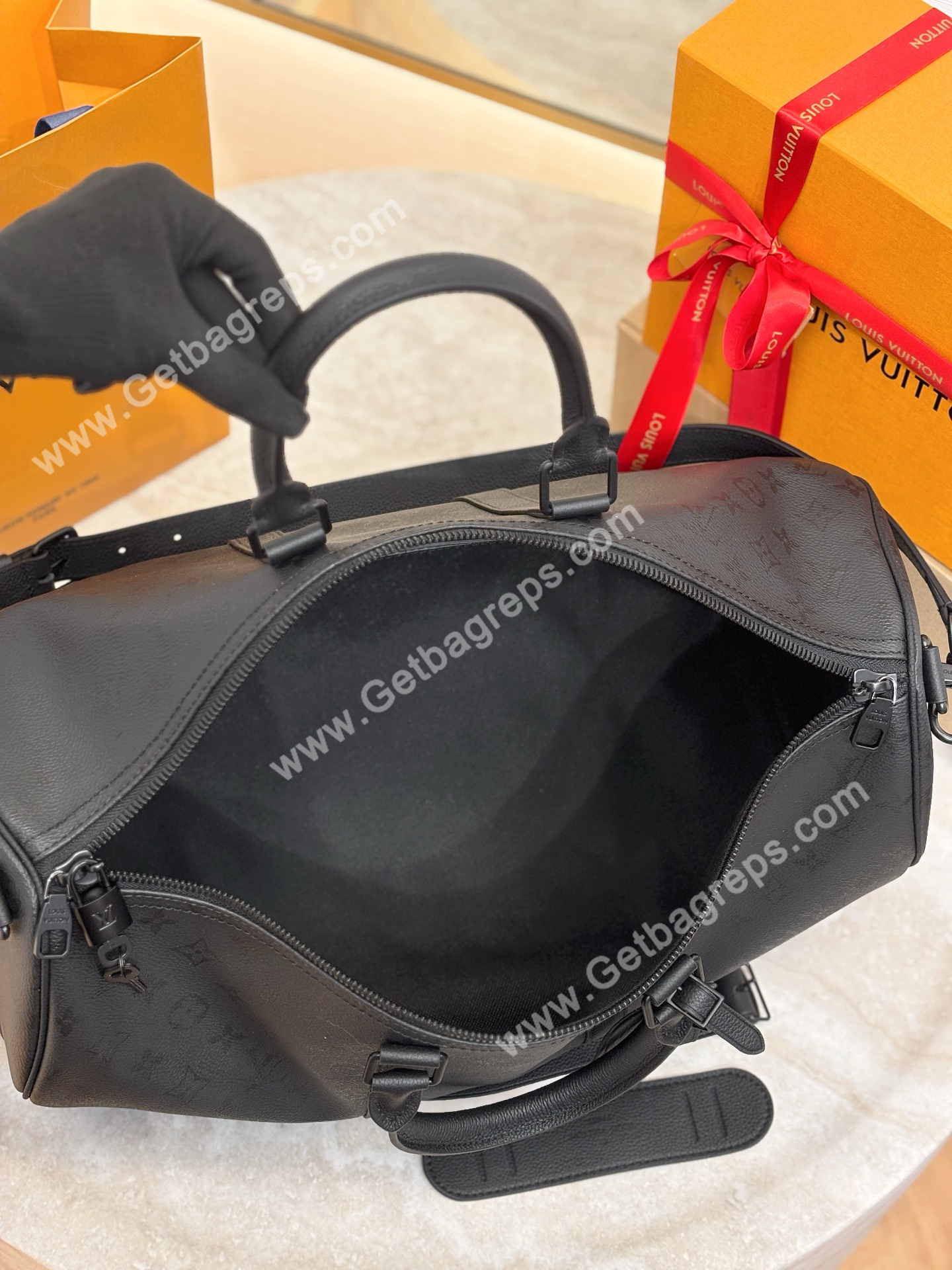 LV M28403 Keepall Bandouliere 45 Black Monogram Midnight