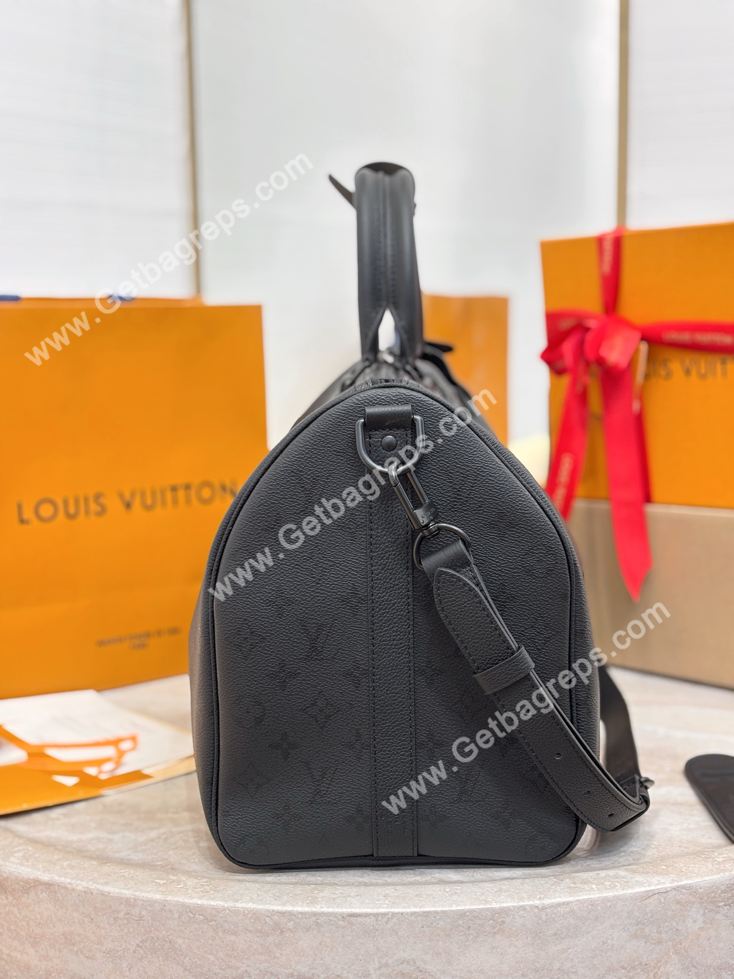 LV M28403 Keepall Bandouliere 45 Black Monogram Midnight